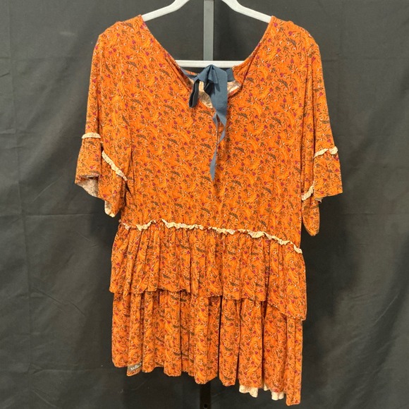 Matilda Jane Tunic XL Orange Floral Tiered Ruffle Boho Flutter Sleeve Tie Back - Picture 2 of 6